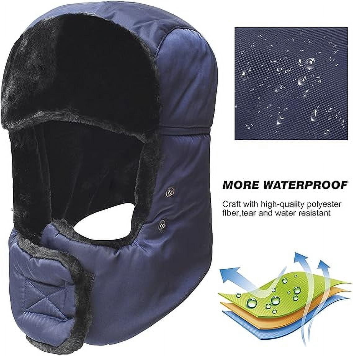 Winter Ski Hat with Winter Ear Flap and Ski Windproof Mask Navy blue