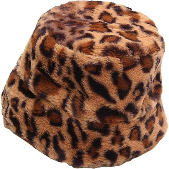 CoCopeaunts Cute Sweet Bucket Hat Girl Autumn Winter Leopard Pattern Plush Fisherman Hat Women's Keep Warm Thickened Basin Hat