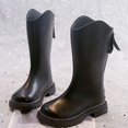 thumbnail image 5 of XIMIN Kid's Girls PU Leather Zipper Lug Sole Solid Color Boot Mid Calf Combat Knee High Riding Shoes Fall Winter Solid Color Cozy Boots, 5 of 5