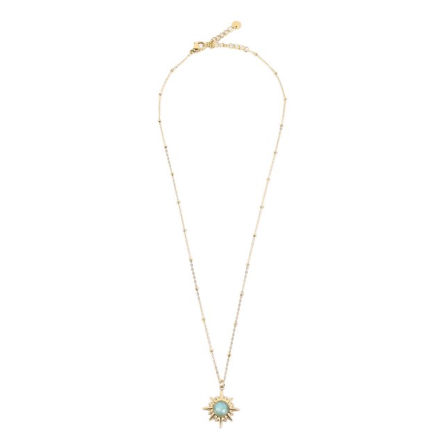 Collar de estrella de 8 puntas con colgante de piedra, cadena de acero de titanio, joyería con dije geométrico