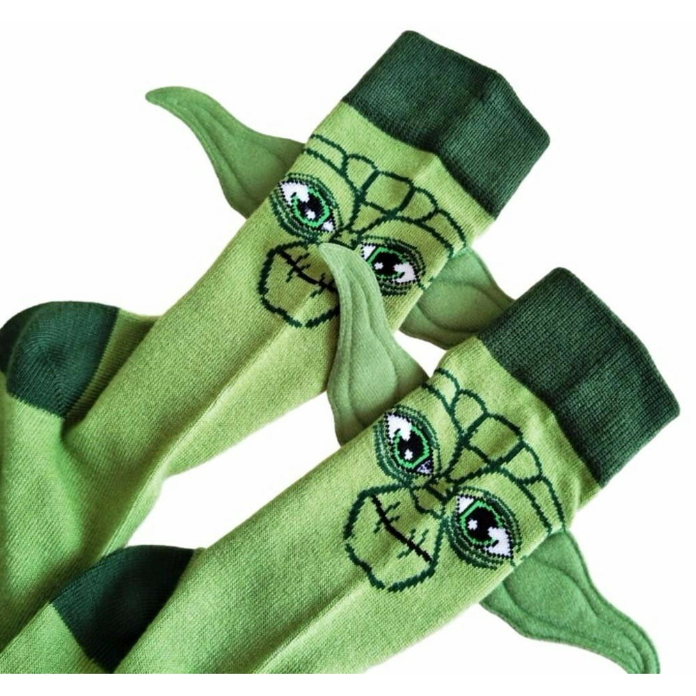 Star Wars Yoda Character With Ears Green Crew Socks