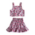 thumbnail image 1 of Gibobby Conjunto de pants para niño Conjuntos de 2 piezas de verano para Niñass pequeñas Traje para Niñass Tirantes con estampado floral de un solo pecho y fald(Rosa, 5 Años), 1 of 5