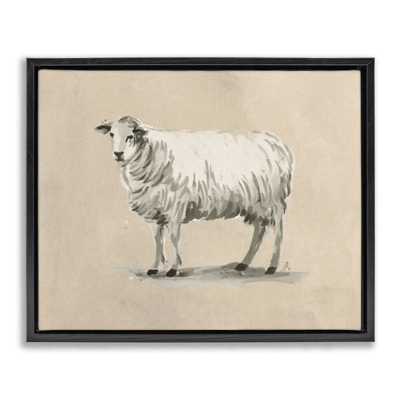 Stupell Industries Farmhouse Traditional Minimal Sheep Black Floating Frame Canvas Art, 21 x 17, by June Erica Vess