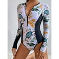 thumbnail image 4 of Women's Floral One Piece Rashguard Swimsuit Zip Front Surfing Shirt Sun Protection Swimwear, 4 of 6