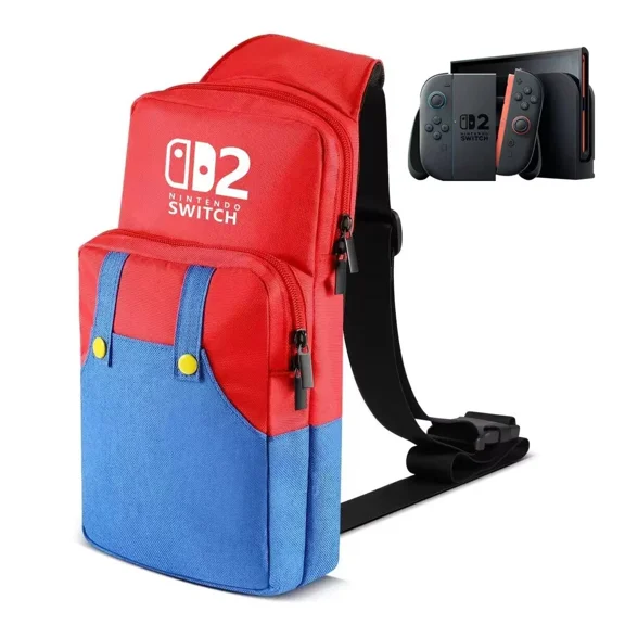 Travel Bag for Nintendo Switch 2 2025/Switch/Lite/OLED - Cute Sling Crossbody Shoulder Carrying Storage Backpack for Nintendo Accessories Storage-Mario