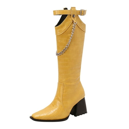 

PMUYBHF Beautiful Print Western Knee High Boots Calf Women Stacked Heel Point Toe Boots 59.98