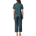 thumbnail image 3 of INSPIRE CHIC Women's Satin Button Down Short Sleeve Shirt with Long Pants 2 Pcs Pajama Set XS Blue, 3 of 6