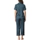 thumbnail image 3 of Conjunto de pijama de 2 piezas para mujer INSPIRE CHIC, camisa de satén de botones cortos con pantalones largos, talla L, azul, 3 of 6