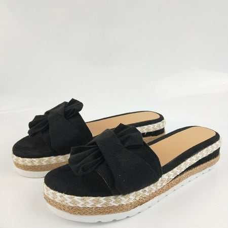 

Ruziyoog Ladies Sandals for Women Dressy Summer Bowknot Beach Summer Slippers Platform Slope Heels Casual Summer Plus Size Shoes Black Size 5.5