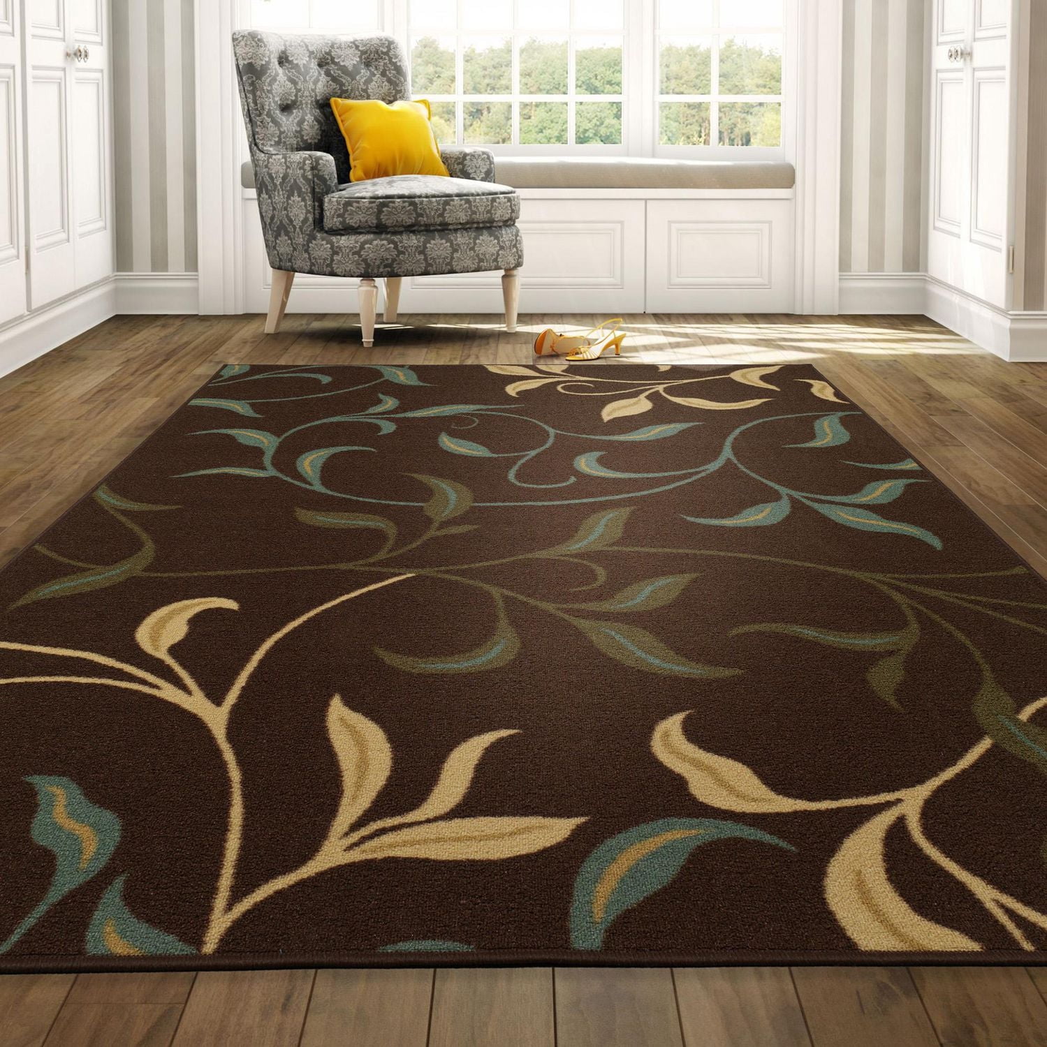 Ottomanson Ottohome Collection Non-Slip Rubberback Leaves Design Indoor Rug/ Mat
