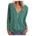 thumbnail image 2 of kayannuo Fall Clothes For Women Women's Solid Long Sleeve T-Shirts Loose Casual Daily Zipper T-shirt Plus Size Green, 2 of 5