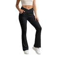 thumbnail image 3 of XIAONU Women's Crisscross Waist Flare Pants Flared Full Length Elastic Waist Trousers Stretch Sleek Casual Bottoms, 3 of 6