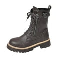 thumbnail image 5 of Womens Combat Boots Trendy Lace up Chunky Lug Sole Winter Warm Waterproof Mid Calf Riding Booties with Zipper Pocket, 5 of 6