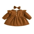 thumbnail image 1 of EIMELI Robe Bébé Fille Couleur Unie Manches Longues Col Rond Coton Robe Bandeau Cadeaux d'Anniversaire, 1 of 7