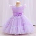 thumbnail image 2 of Felwors Bébé Filles Volant Manches Fleurs Imprimé Princesse Robe Robe de Princesse en Mesh Robe de Spectacle Robe, 2 of 4
