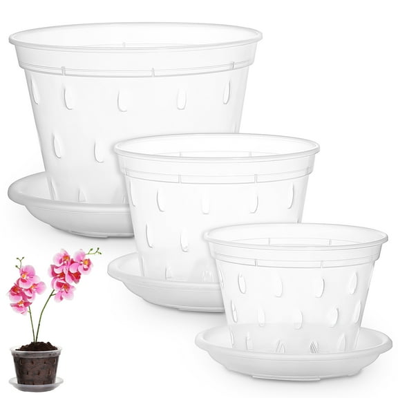 PAMINGONO Translucent Plastic Orchid Pots Set 4'' 5'' 6'' Drainage Holes Planters Garden Orchid Flowerpot With Saucer