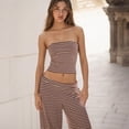 thumbnail image 4 of Czanzd Women's Striped Tube Top and Wide Leg Pants 2 Piece Outfit Set,XS,Brown, 4 of 8