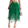 thumbnail image 2 of Womens Irregular Mesh Tulle Skirt High Waist Versatile Slimming Layered Tutu Skirt Dark Green XL, 2 of 7