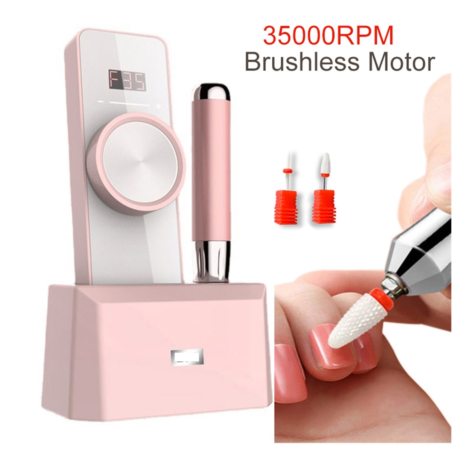 New Design Nail Drill, 35000 RPM Electric Nail File, Rechargeable Cordless Manicre Machine For Acrylic Gel Nails Home Salon ,Low Noise