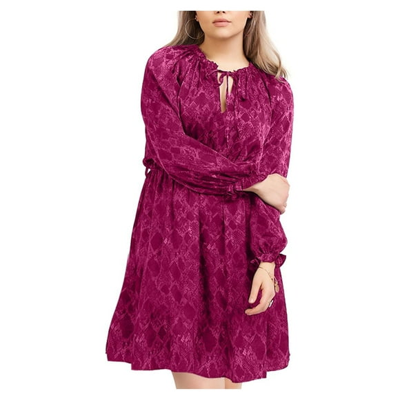 BLACK LABEL Womens Purple Tie Ruffled Pull-over Style Printed Blouson Sleeve Split Above The Knee Wear To Work Fit + Flare Dress Plus X