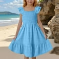 thumbnail image 2 of Bxsruta Square NeckSleeve Sundress, Smocked Bodice with Adjustable Straps, Flowy A-Line Skirt, 2 of 8