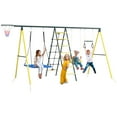 thumbnail image 2 of Outsunny 5-in-1 Metal Swing Set with Nest Swing and Basketball Hoop, Yellow, 2 of 9