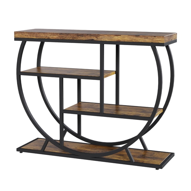 Yeshouse mesa de entrada estilo granja de 99 cm con almacenamiento, consola de madera de 4 niveles y estructura geométrica metálica, ideal para detrás del sofá o pasillos en apartamentos pequeños