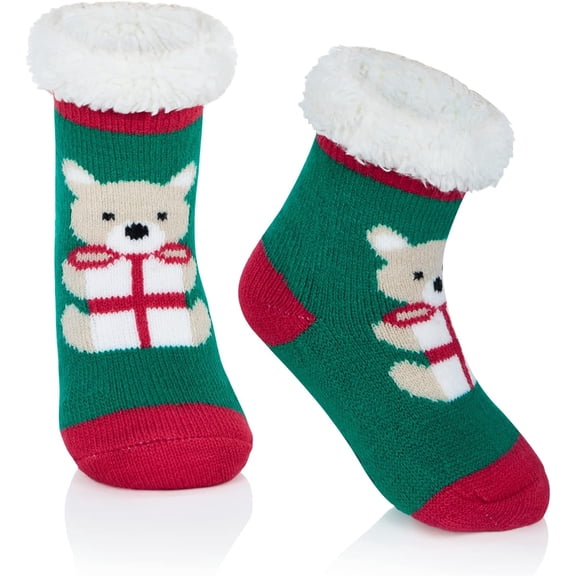 Minzimin Kids Christmas Fuzzy Socks Girls Boys Thermal Thick Socks Soft Fluffy Socks Toddler Cozy Socks