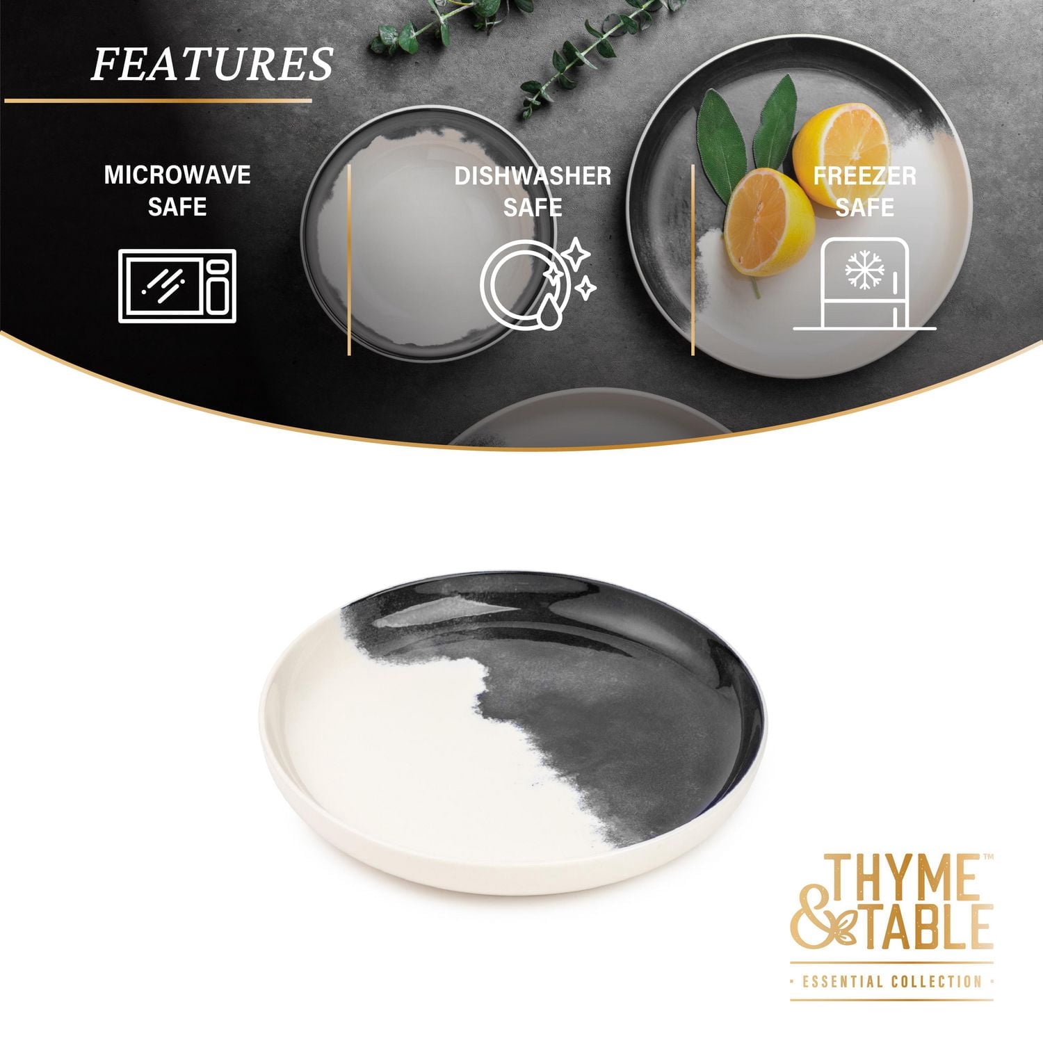 Thyme & Table Grey Drip Stoneware Round Salad Plate