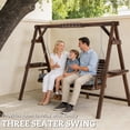 thumbnail image 3 of Outsunny 3 Seat Wooden Porch Swing with Stand, Patio Swing Chair with Cushion, Carbonized Brown, 3 of 9