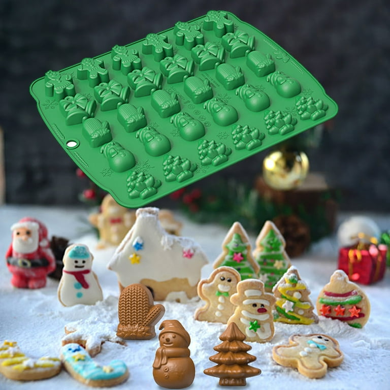 Twinkseal Silicone Baking Mat 2pcs Mini Christmas Cookie Molds Reusable  Non-stick Silicone Baking Mold for Home Santa Claus Elk Shape 