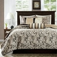thumbnail image 2 of Madison Park King/Cal King Aubrey 6-Piece Jacquard Quilt Set with Throw Pillows, Black, 2 of 5
