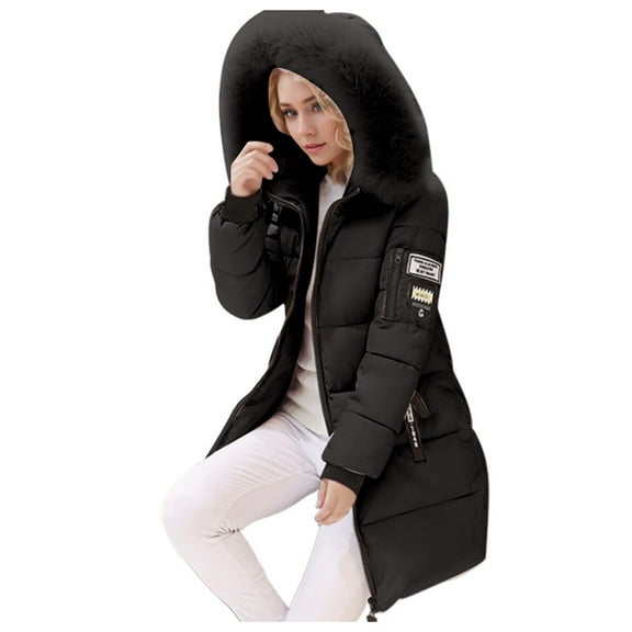 Women's Slim Fit Mid Length Padded Jacket Winter Coat Plus Size Down Alternative Warm Insulated for Cold Weather