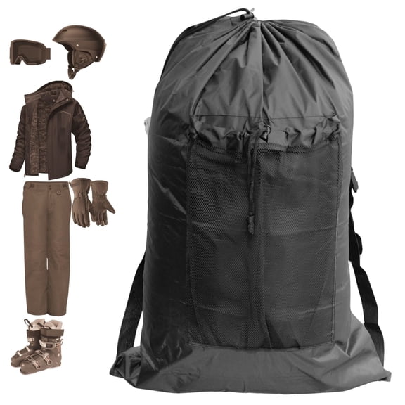 MYSUPOT Winter Gear Bag. For Skiing, Snowboarding, Snowshoeing, Ice fishing, Camping - BLACK 26" H x 14" DIA, 420D Polyester Light Duty