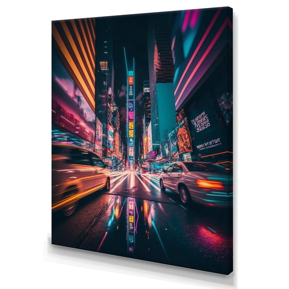 Designart Futuristic New York City Neon II Canvas Wall Art