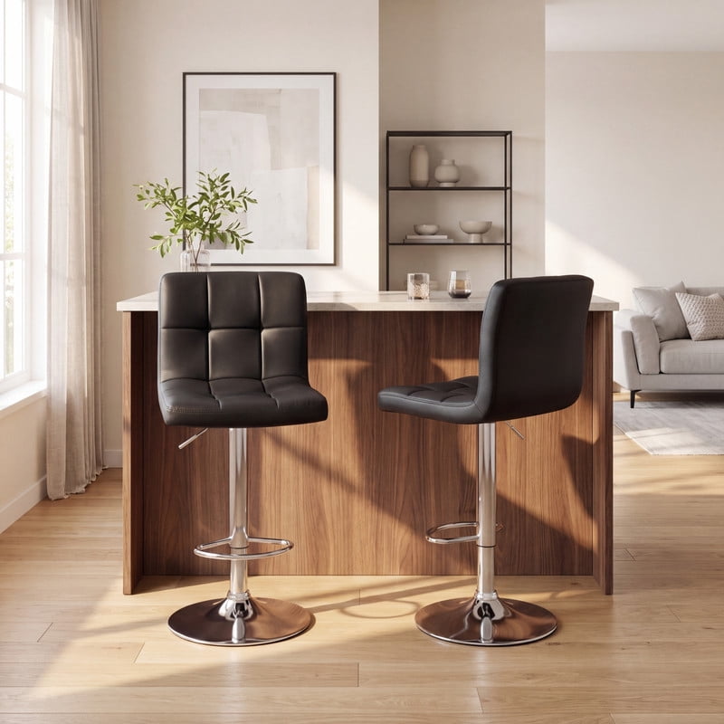 BEAUTYPEAK Adjustable Bar Stools Set of 2 PU Leather Swivel Counter Height Chairs with Backrest and Footrest, Black