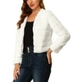 thumbnail image 4 of INSPIRE CHIC Women's Long Sleeve Solid Color Collarless Shaggy Soft Faux Fur Coat M White, 4 of 8