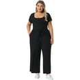 thumbnail image 4 of DARING DIVA Women's Plus 2 Pcs Short Set Bodysuit Top Wide Leg Pants 1X Black, 4 of 6
