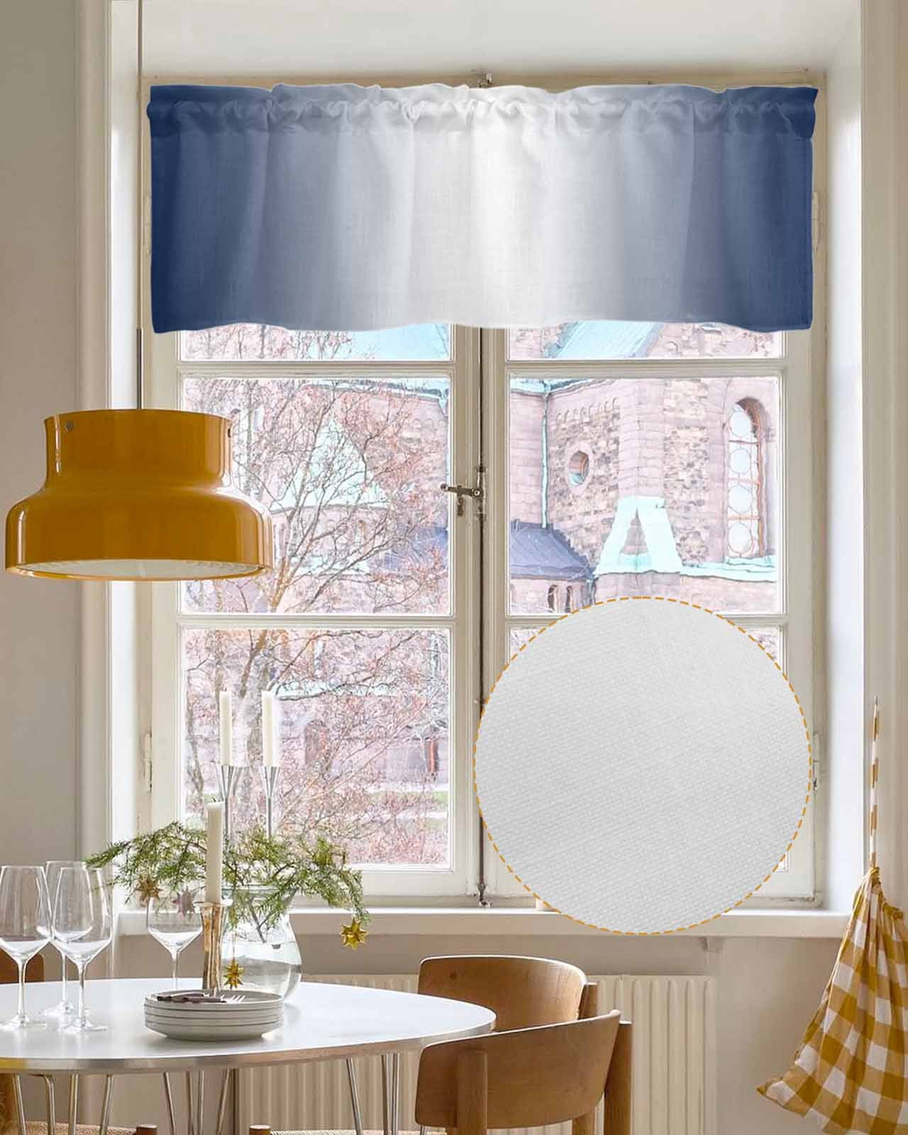 Dark Blue White Linen Curtain Valance for Bedroom/Bathroom/Kitchen/Office/Living/Dining Room Window,Modern Minimalist Geometric Striped Pocket Topper Drapes Decorative Cafe Drapery Panel 42"x18"