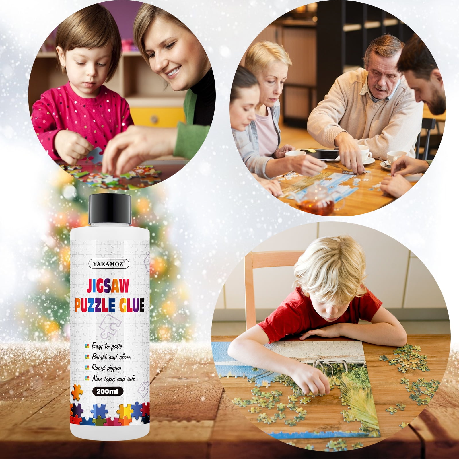 YAKAMOZ Jigsaw Puzzle Glue 200ML with Applicator for Adults Children Clear  Water-Soluble Aged 10+