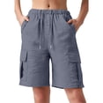 thumbnail image 3 of Outfmvch Cotton Linen Cargo Shorts Hiking Capris Bermuda Shorts Women's Knee Length Baggy Shorts Women Athletic Running Shorts Drawstring & Pockets Summer Outdoor Hiking Summer Jorts for Women Gray L, 3 of 6