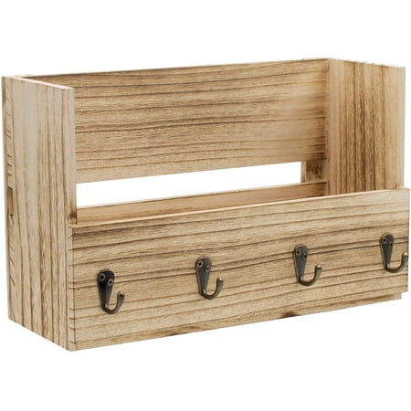 Sorbus Key Holder with Shelf for Mail  Rustic Wooden Key Rack  Mail Holder for Wall  Entryway Key Hangers  Key & Mail Holder for Wall  Decorative Apartment Necessities (Maple)