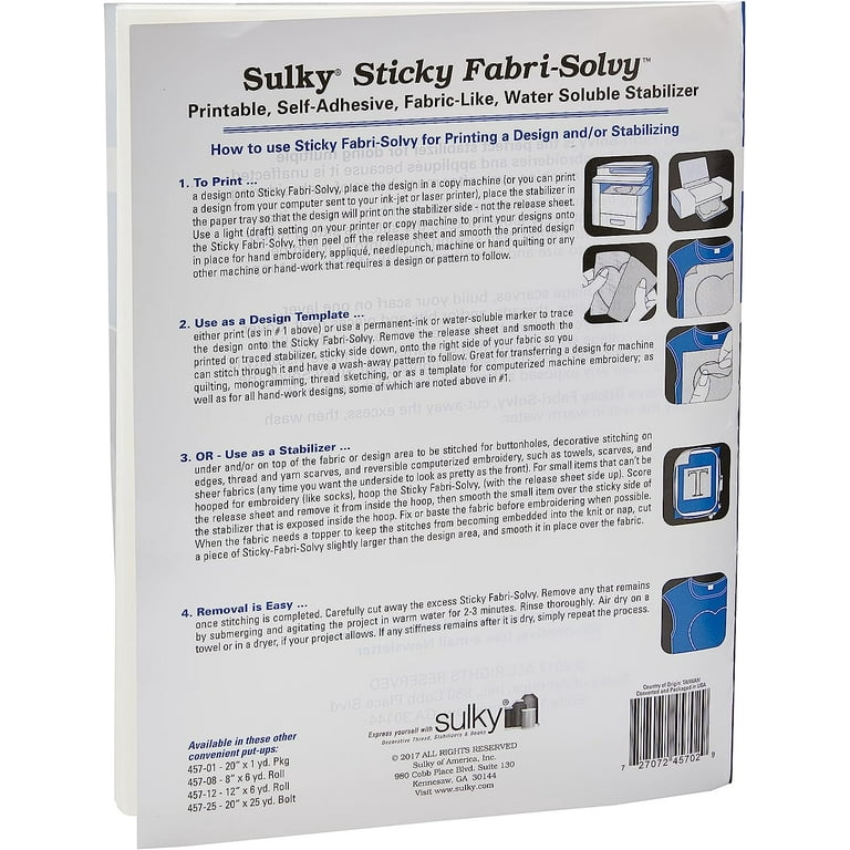 Sulky Sticky Fabri-Solvy Stabilizer 12/Pkg 8.5X11