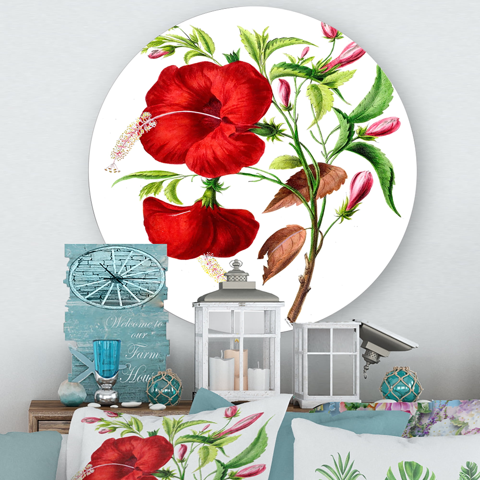 Designart 'Ancient American Flora I' Traditional Circle Metal Wall Art 11x11 - Disc of 11