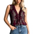 thumbnail image 2 of Boho Tank Tops for Women Summer Lightweight Mesh Half Zip Ruffle V Neck Sleeveless Shirt Casual Blouse, 2 of 6