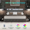 thumbnail image 3 of Breltam Velvet Upholstered Bed with Storage Drawers, Queen Size Platform Bed with LED Lights & Charging Station&Storage Shelves, Grey, 3 of 11