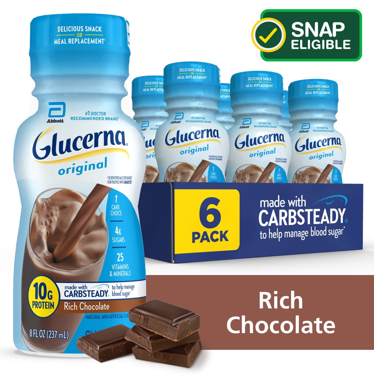 Glucerna Nutritional Shake, Rich Chocolate, 8-fl-oz Bottle, 6 Count
