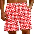 thumbnail image 4 of Herrnalise Men's Shorts Casual Red Heart Print Elastic Waist Drawstring Lightweight Summer Beach Shorts, 4 of 5