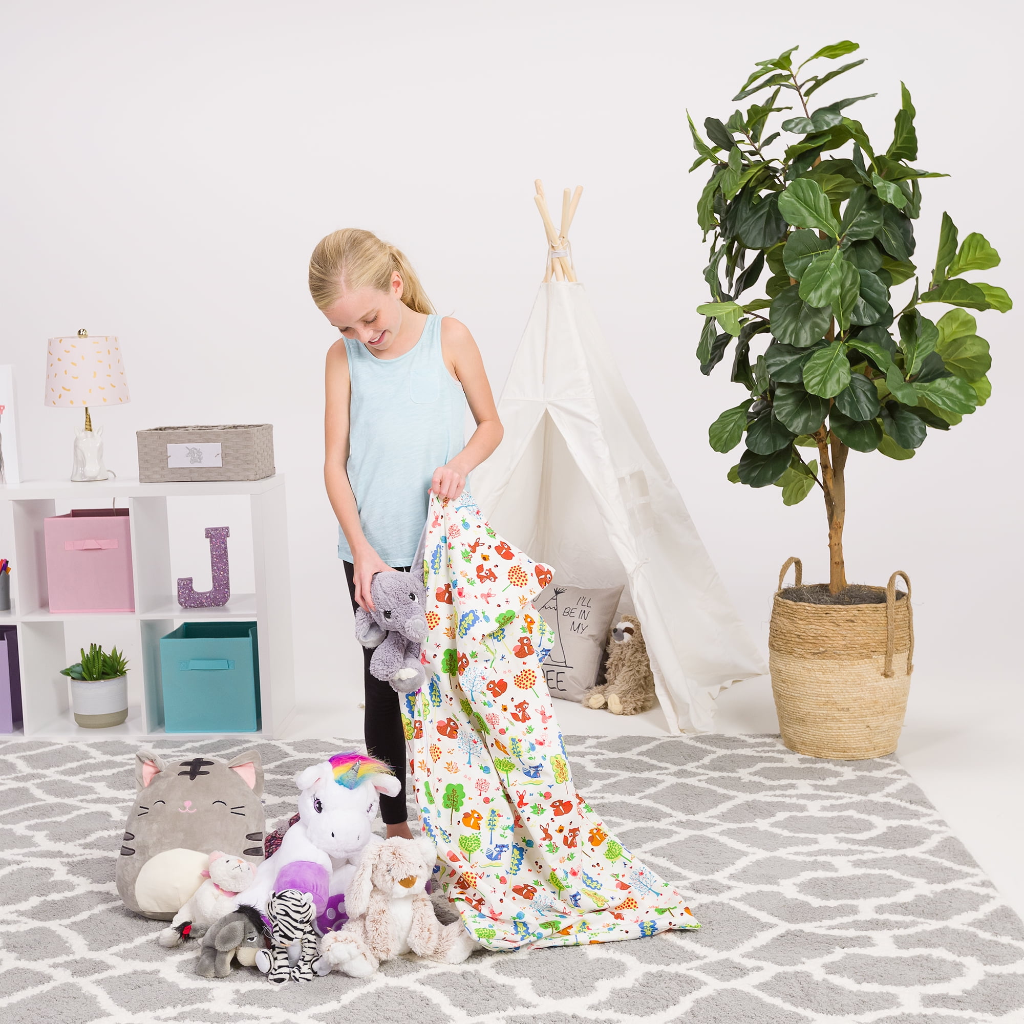 Posh Creations Bean Bag Stuffable Cover - Toy Organizer, Canvas Cover, Kids, 3 ft, Canvas Forest Critters