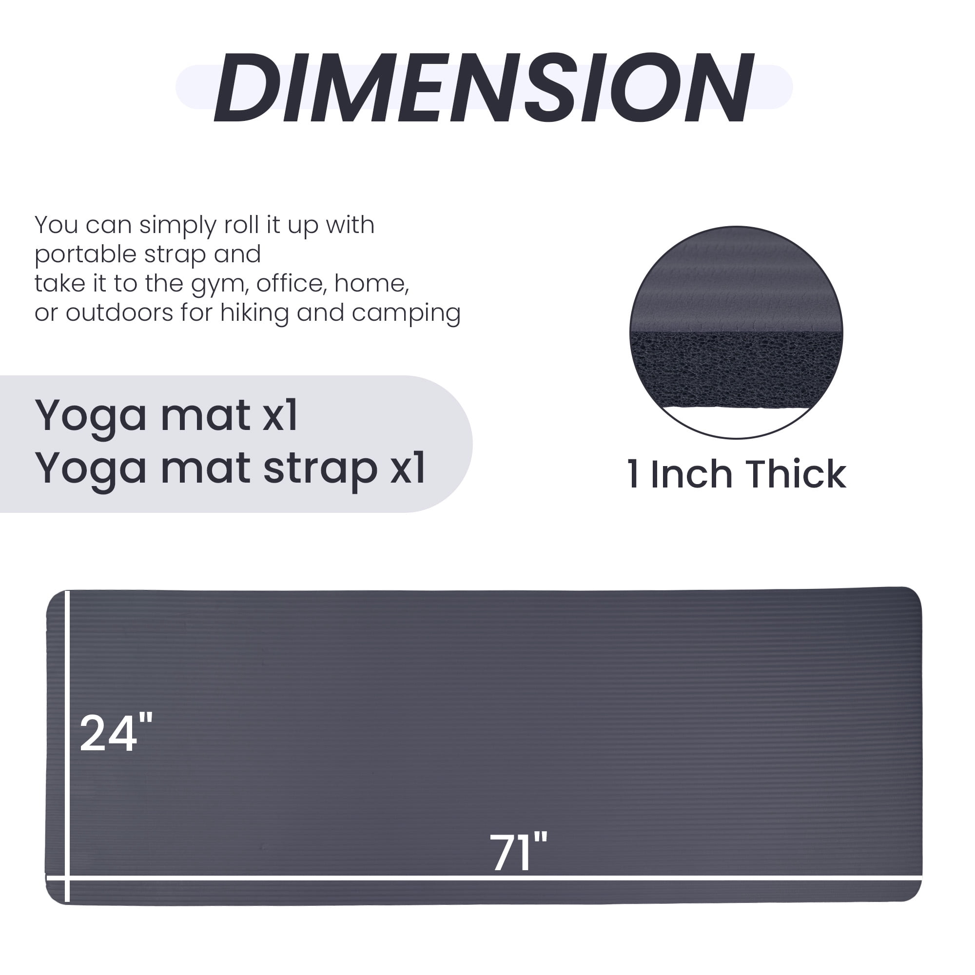 Sprint Demon Extra Thick 1" Yoga Mat - 71"x24" Non-Slip Exercise Mat with Carrying Strap, High Density Foam for Spine & Joint Support, Easy Clean & Portable for Hom，Travel，Gym